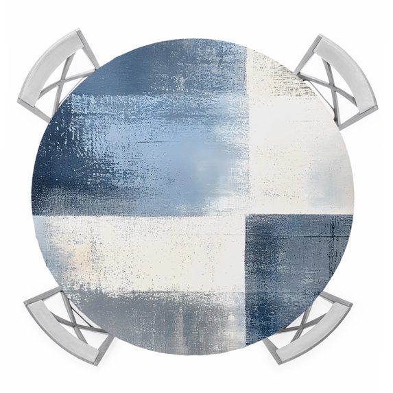 Navy Blue Grey Ombre Round Tablecloth for 45-54 Inch Tables, Fitted Table Cover with Elastic Edge, Modern Oil Painting Abstract Waterproof Outdoor Table Cloth Protector for Patio Garden Dinner Picnic