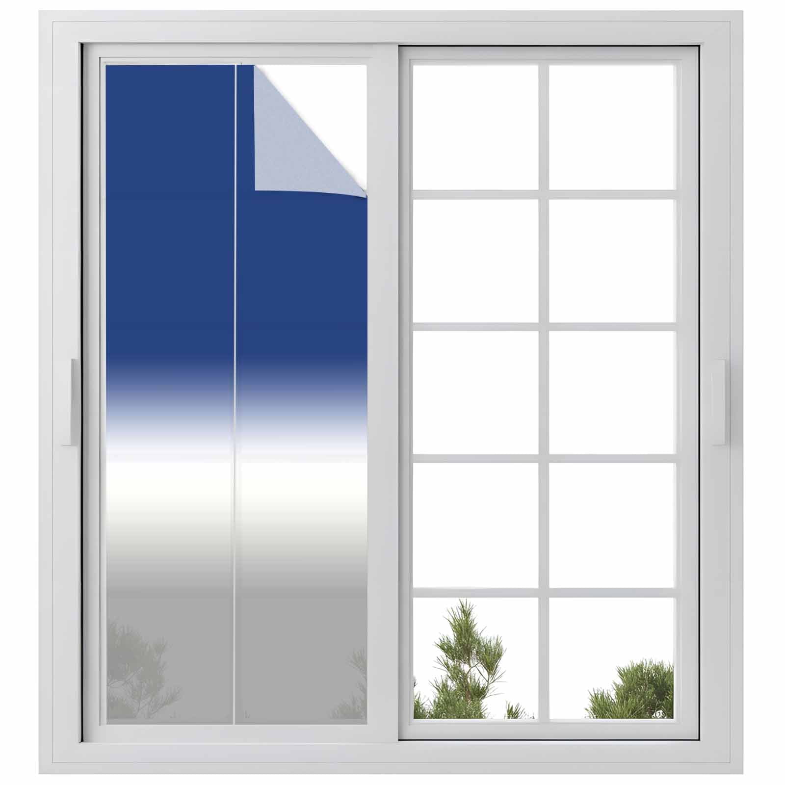Navy Blue Grey Ombre Window Privacy Film, Modern Abstract Gray Gradient Frosted Glass Window Clings Static Cling UV Heat Blocking Reusable Door Sticker for Bathroom 23.6 x 59 Inch