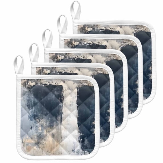Navy Blue Grey Pot Holders for Kitchen Heatproof Potholder, 5 Pack Modern Abstract Art Rustic Hot Pads Multipurpose Oven Pads Cloth Potholders Trivet for Cooking Baking