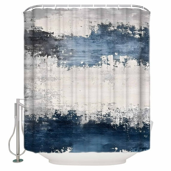 Navy Blue Grey Shower Curtains for Bathroom Waterproof Fabric Bath Curtains Decor Bath Tub Curtain Modern Abstract Art Retro Decorative Shower Curtain Sets with 12 Hooks, 72x72 Inch