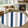 thumbnail image 1 of Navy Blue Grey Stripe 6ft Round Rug, Modern Farmhouse Vertical Striped Non-Skid Rubber Backing Large Area Rugs - Living Room Bedroom Home Office, Indoor Floor Mat Carpets Washable Rug, 1 of 9
