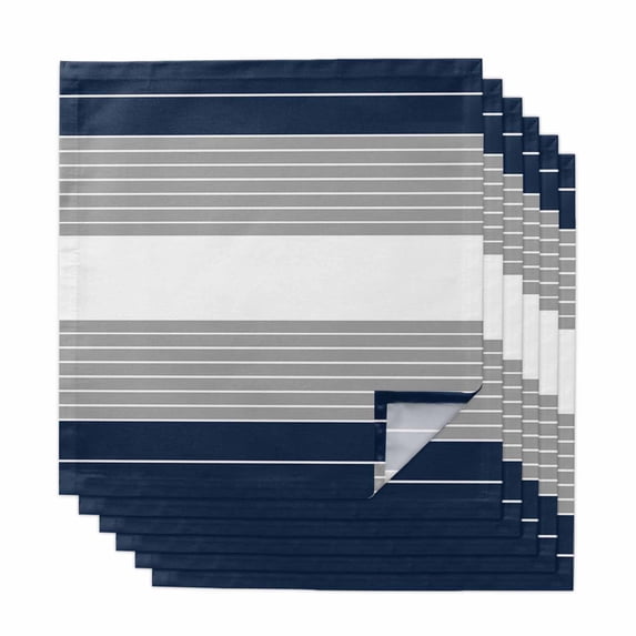 Navy Blue Grey Stripe Cloth Napkins, Modern Art Horizontal Striped Washable and Reusable Dinner Napkins Set of 6, Table Napkin for Kitchen Party Birthday Wedding Hotel Housewarming 20"x20"