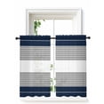 thumbnail image 1 of Navy Blue Grey Stripe Curtains 45 Inch Length, Sheer Curtains for Bedroom Living Room Window Modern Art Horizontal Striped Rod Pocket Voile Drapes Kitchen Curtains Small Half Window 42"x45" 2 Panels, 1 of 6