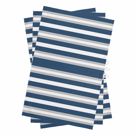 Navy Blue Grey Stripe Kitchen Towels Set of 3, Water Absorbent Dish Towel, Minimalist Farmhouse Striped Decorative Hand Towels - Quick Drying Cloth for Cooking Baking, 18x28 Inch
