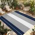 thumbnail image 1 of Navy Blue Grey Stripe Outdoor Rug 4x6 Ft - Reversible Patio Rug Outdoor Camping Rugs, Modern Art Horizontal Striped Washable Indoor Outdoor Area Rugs, Non-Slip Outdoor Carpet Runner for Deck/Porch, 1 of 8