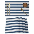 thumbnail image 1 of Navy Blue Grey Stripe Placemats Set of 8 Minimalist Farmhouse Striped Place Mats Indoor Wipeable Table Mats Washable Cloth Dining Table Placemats for Kitchen Holiday Party Home Decor 13x19 Inch, 1 of 9