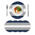 thumbnail image 1 of Navy Blue Grey Stripe Round 15 Inch Placemats Set of 4, Modern Art Horizontal Striped HeatResistant Non Slip Place Mats for Dining Table, Wipeable Braided Kitchen Table Mats for Housewarming, 1 of 9