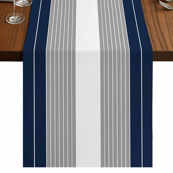 Navy Blue Grey Stripe Short Table Runner 36 Inches Long,Modern Art Horizontal Striped Cotton Linen Table Runners Dresser Scarves,Fabric Tabletop Scarf Furniture Cover for Home Dinner Party 13"x36"