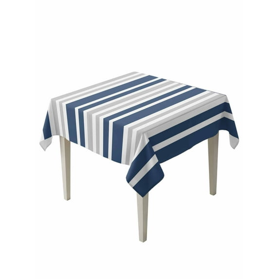 Navy Blue Grey Stripe Table Cloth, Farmhouse Minimalist Striped Waterproof Tablecloth for Square Tables, Reusable Washable Fabric Table Cover for Restaurant Kitchen Dining Tables 60"x60"