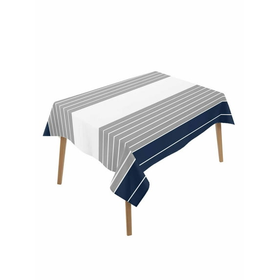 Navy Blue Grey Stripe Table Cloth, Modern Art Horizontal Striped Waterproof Tablecloth for Rectangle Tables, Reusable Washable Fabric Table Cover for Restaurant Kitchen Dining Tables 60"x102"