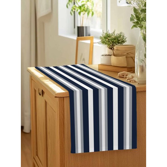 Navy Blue Grey Stripe Table Runner 13x90in Non-Slip Cotton Linen Table Runners, Modern Minimalist Contrast Lines Dresser Scarves TableRunner for Dinner Kitchen Dining Wedding Party