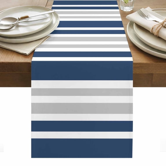 Navy Blue Grey Stripe Table Runner - 36 Inch Long, Kitchen Dining Table Runner Dresser Scarves, Farmhouse Minimalist Striped Farmhouse Decor for Coffee Tables Wedding Party Banquet