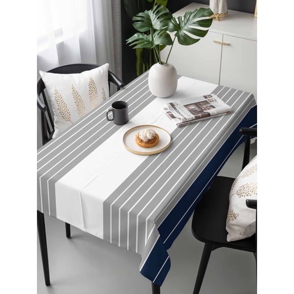Navy Blue Grey Stripe Tablecloth Rectangle Table Cloth 60x120, Waterproof Tablecloth Outdoor Table Cloth, Modern Art Horizontal Striped Washable Table Cover for Kitchen Dinning Party