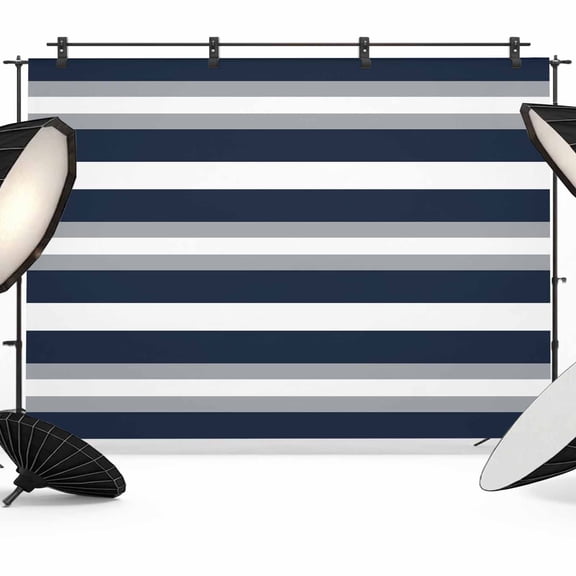 Navy Blue Grey Striped Backdrop for Photography,Fabric Photo Background Backdrop,Farmhouse Stripes Minimalist Photo Booth Background for Portrait Photoshoot Video Wedding Decoration Banner 7x5ft