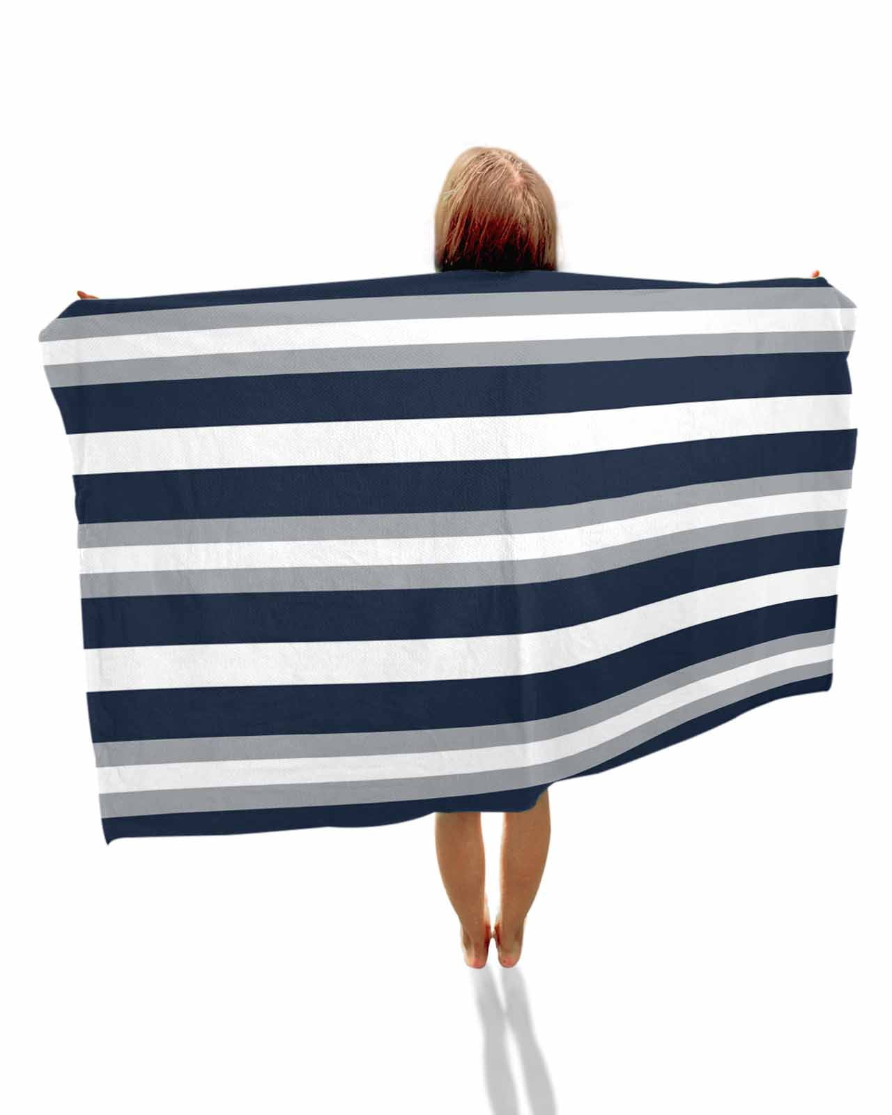 Navy Blue Grey Striped Beach Towels Oversized Super Absorbent, Farmhouse Stripes Minimalist Lightweight Bath Towel Quick Dry Sets For Bathroom/Pool/Rv Camping/Beach Play/Gym Room/Picnic 30"x60"