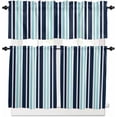 thumbnail image 1 of Navy Blue Grey Striped Kitchen Curtains, Modern Minimalist Ombre Lines 3-Piece Kitchen Curtain Valance and Tiers Set 36 Inch Length, Rod Pocket Half Window Curtains for Cafe Living Room Bathroom, 1 of 5