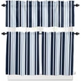 thumbnail image 1 of Navy Blue Grey Striped Kitchen Curtains, Modern Minimalist Ombre Lines 3-Piece Kitchen Curtain Valance and Tiers Set 36 Inch Length, Rod Pocket Half Window Curtains for Cafe Living Room Bathroom, 1 of 6