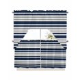thumbnail image 1 of Navy Blue Grey Striped Kitchen Curtains Swag Valance and Tier Curtains Set 24 Inch Length, Gradient Horizontal Lines Rod Pocket Drape Panels Pair Swag Curtains for Bathroom/Cafe/Window, 1 of 6