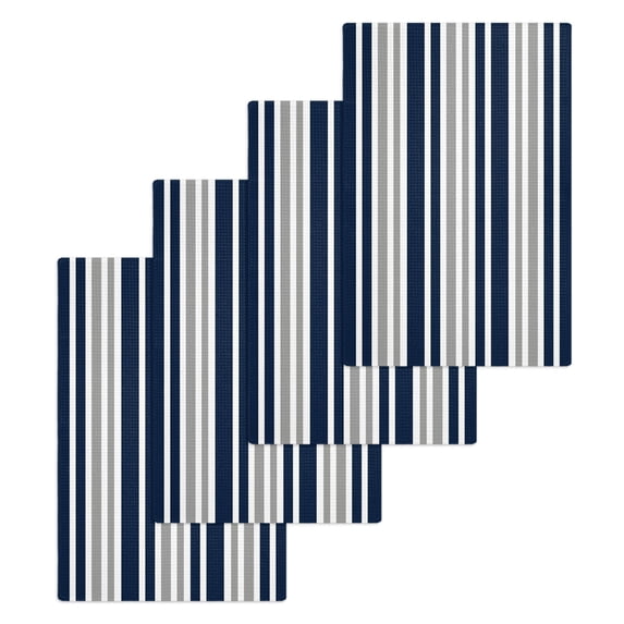 Navy Blue Grey Striped Kitchen Dish Towels for Drying Dishes Set of 4, Modern Minimalist Ombre Lines Waffle Weave Microfiber Hand Tea Bathroom Towels Quick Dry & Absorbent Towel 15.7x23.6