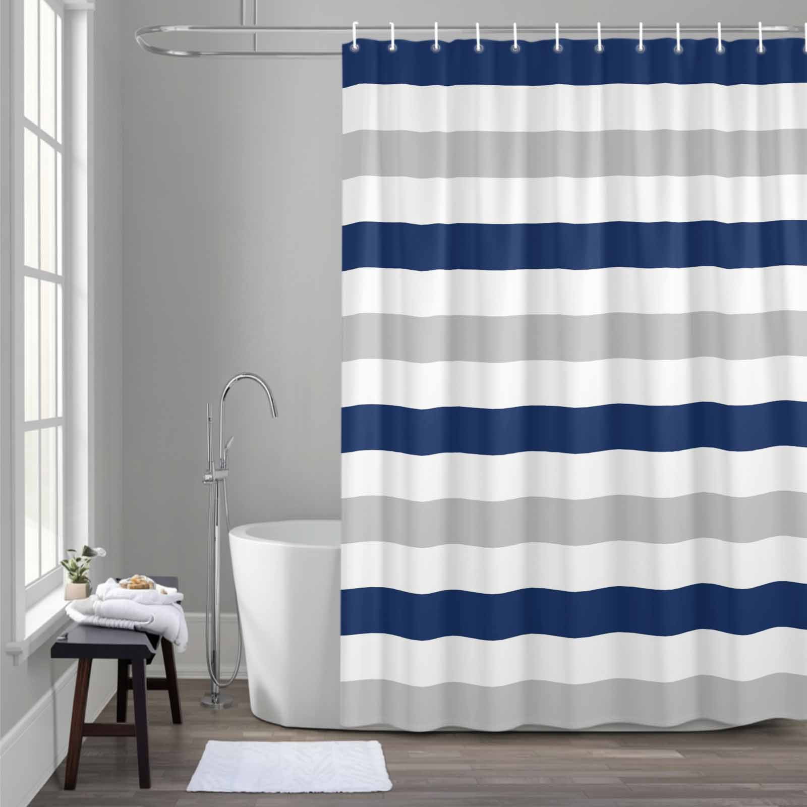 Navy Blue Grey Striped Shower Curtain for Bathroom Decor, Modern ...