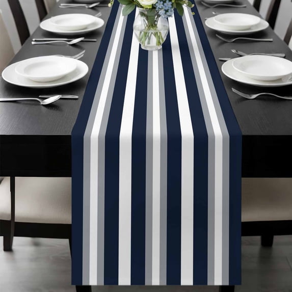 Navy Blue Grey Striped Table Runner 72 Inches Long, Farmhouse Stripes Minimalist Kitchen Coffee Dining Table Decoration for Home Party Birthday Wedding Home Decor 18x72 Inches