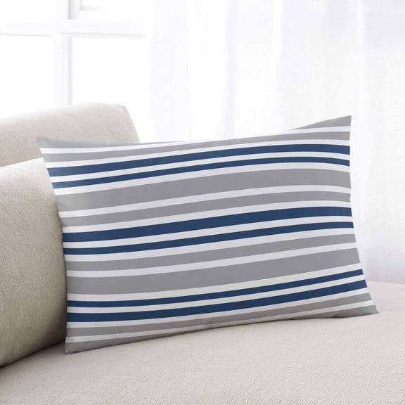 Navy Blue Grey Striped Throw Pillow Covers, Horizontal Lines Simple Minimalist Soft Breathable Pillow Cases with Zipper for Sleeping, Toddler Pillowcases for Couch Bed Sofa Chair 12x20 Inches