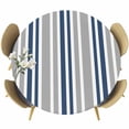 thumbnail image 1 of Navy Blue Grey Stripes Round Tablecloth, Fitted Table Cover with Elastic for 45"-54" Round Tables, Simple Striped Lines Minimalist Table Cloth Outdoor Indoor Dinning Party Waterproof Tablecloths, 1 of 7