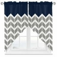 thumbnail image 1 of Navy Blue Grey Swag Valances for Windows 2 Pack Herringbone Abstract Swag Kitchen Curtains 45 Inches Long Rod Pocket Short Window Treatment for Kitchen Bathroom 36"x45", 1 of 8