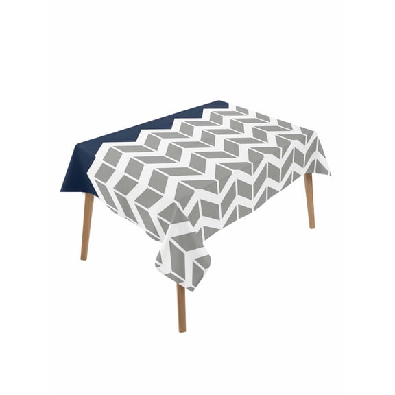 Navy Blue Grey Table Cloth 60x84 Inch Rectangle, Herringbone Abstract Waterproof Tablecloth Washable Table Cover for Party Picnic Dinner Decor