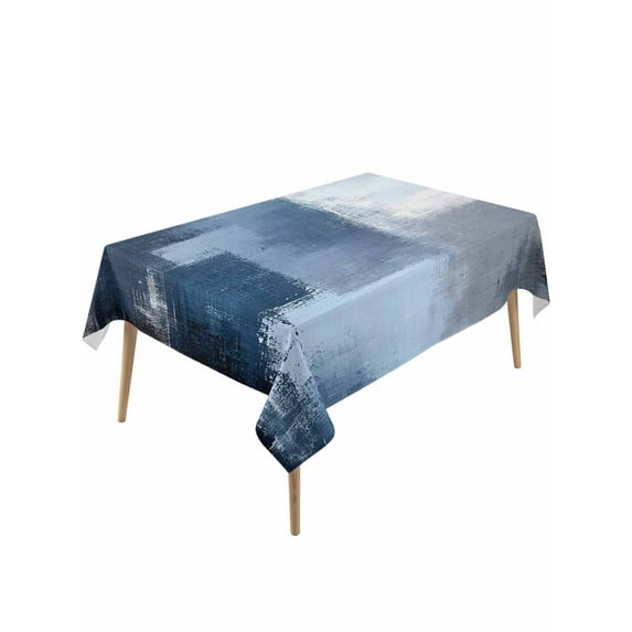 Navy Blue Grey Table Cloth, Modern Ombre Oil Painted Abstract Art Waterproof Tablecloth for Rectangle Tables, Reusable Washable Fabric Table Cover for Restaurant Kitchen Dining Tables 60"x120"