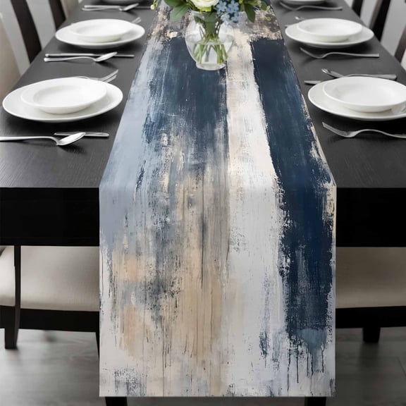 Navy Blue Grey Table Runner 36 Inches Long, Modern Abstract Art Rustic Kitchen Coffee Dining Table Decoration for Home Party Birthday Wedding Home Decor 13x36 Inches