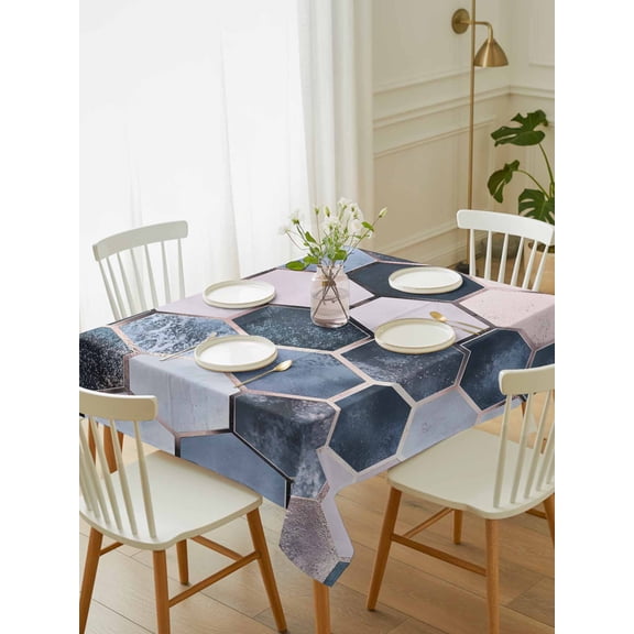 Navy Blue Grey Tablecloth Rectangle Table Cloth 52x70, Waterproof Outdoor Table Cloth Covers Decorative Table Protector, Modern Abstract Art Geometric Washable Table Cover for Kitchen Dinning Party