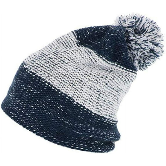 Navy Blue & Grey Unisex Knit Fashion Skull Beanie Hat for Men or Women