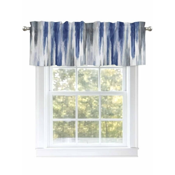 Navy Blue Grey Valances for Windows, Rod Pocket Kitchen Valance Curtains - Soft & Washable Small Window Treatment for Living Room, Bathroom, Abstract Ombre, 54x18inch