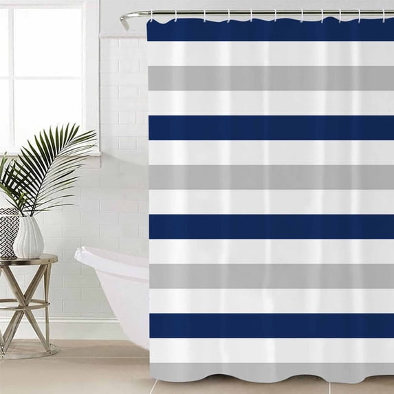 Navy Blue Grey Waterproof Fabric Shower Curtain, Farmhouse Watercolor Modern Geometric Shower Curtain for Bathroom Curtains Bathtubs Hotel Washable Shower Curtains with 12 Hooks Standard 60x72