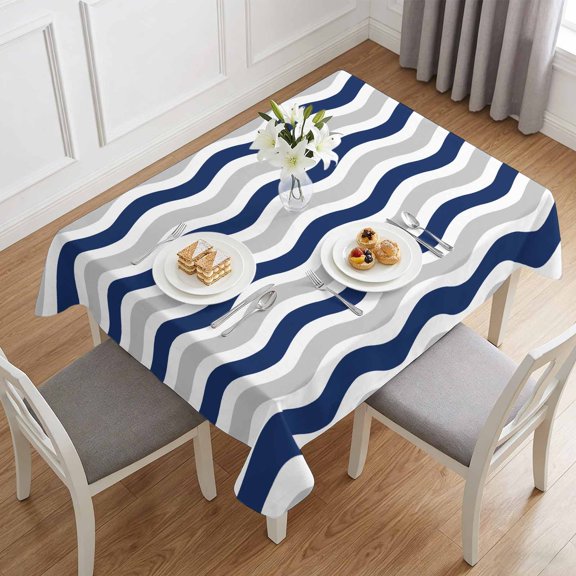 Navy Blue Grey Wave Table Cloth 60x84in, Waterproof Rectangle Tablecloth Wipeable Tablecloths Abstract Striped Water Ripple Table Covers for Dining Tables Party Indoor Outdoor
