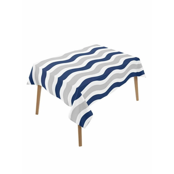 Navy Blue Grey White Table Cloth, Abstract Geometric Ocean Wave Stripe Waterproof Tablecloth for Rectangle Tables, Reusable Washable Fabric Table Cover for Restaurant Kitchen Dining Tables 60"x102"