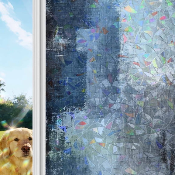 Navy Blue Grey Window Privacy Film Stain Glass,Reusable Decorative Rainbow Window Film,Modern Ombre Oil Painted Abstract Art Static Cling Sun Blocking Stickers Decals Covers 35.4" x 78.7" (3pcs)