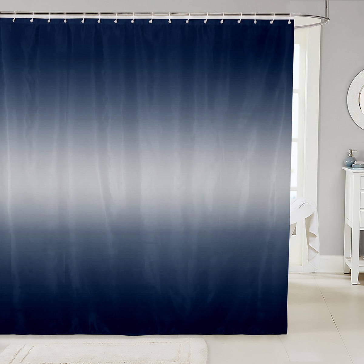 Navy Blue and Greyish White Shower Curtain Ombre Blue Gradient Grey