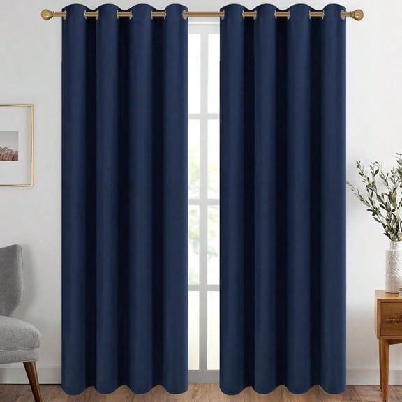Navy Blue Grommet Blackout Curtains For Bedroom Thermal Insulated Room Darkening Curtains Drapes 66 X 95 Inch 2 Panels