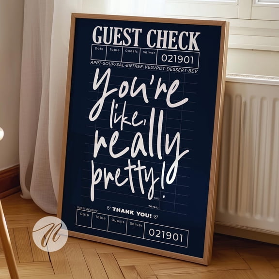 Navy Blue Guest Check Wall Art You Are Like Really Pretty, Unframed Paper Print Size 8x12