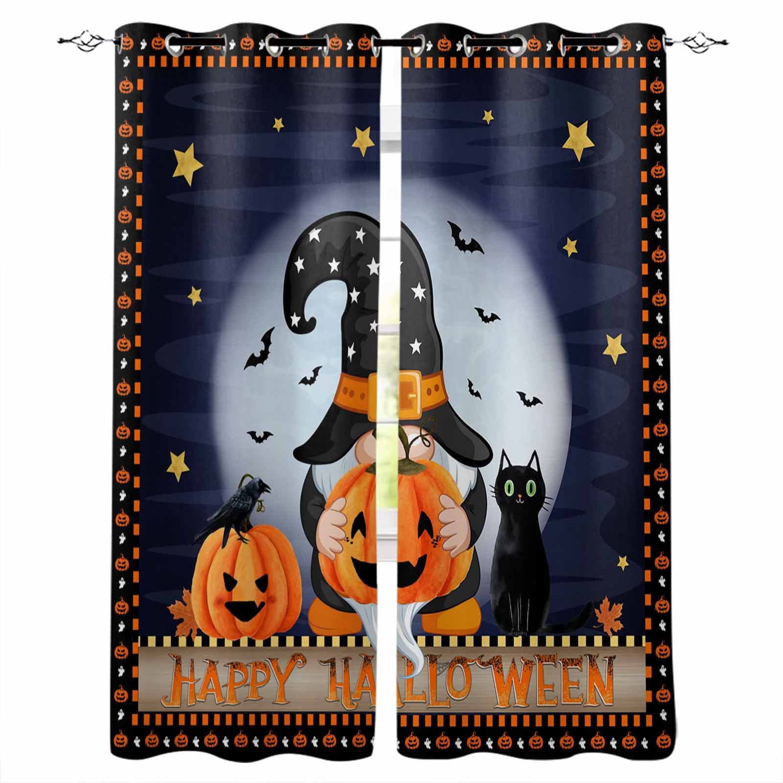 Navy Blue Halloween Blackout Curtains for Bedroom, Thermal Insulated ...