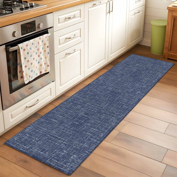 Navy Blue Hallway Washable Runner Rug 2x6 Abstract Modern Farmhouse Solid Color Kitchen Runner Mat with Non Slip Backing Low Pile Thin Floor Carpet for Indoor Laundry Bedroom Bathroom Living Room