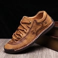 thumbnail image 1 of Navy Blue Hand-Stitched Lace-Up Outdoor Casual Leather Shoes for Men, 1 of 5
