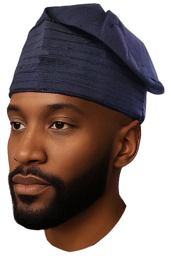 Navy-Blue Handwoven Aso-Oke African Hat – Traditional Men’s Ceremony & Black history