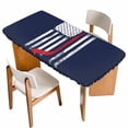 thumbnail image 1 of Navy Blue Hockey American Flag Table Cloths for 6 Foot Rectangle Tables, Vintage Abstract US Flag Patio Waterproof Elastic Fitted Tablecloths, Washable Rectangular Table Cover for Camping, 1 of 8