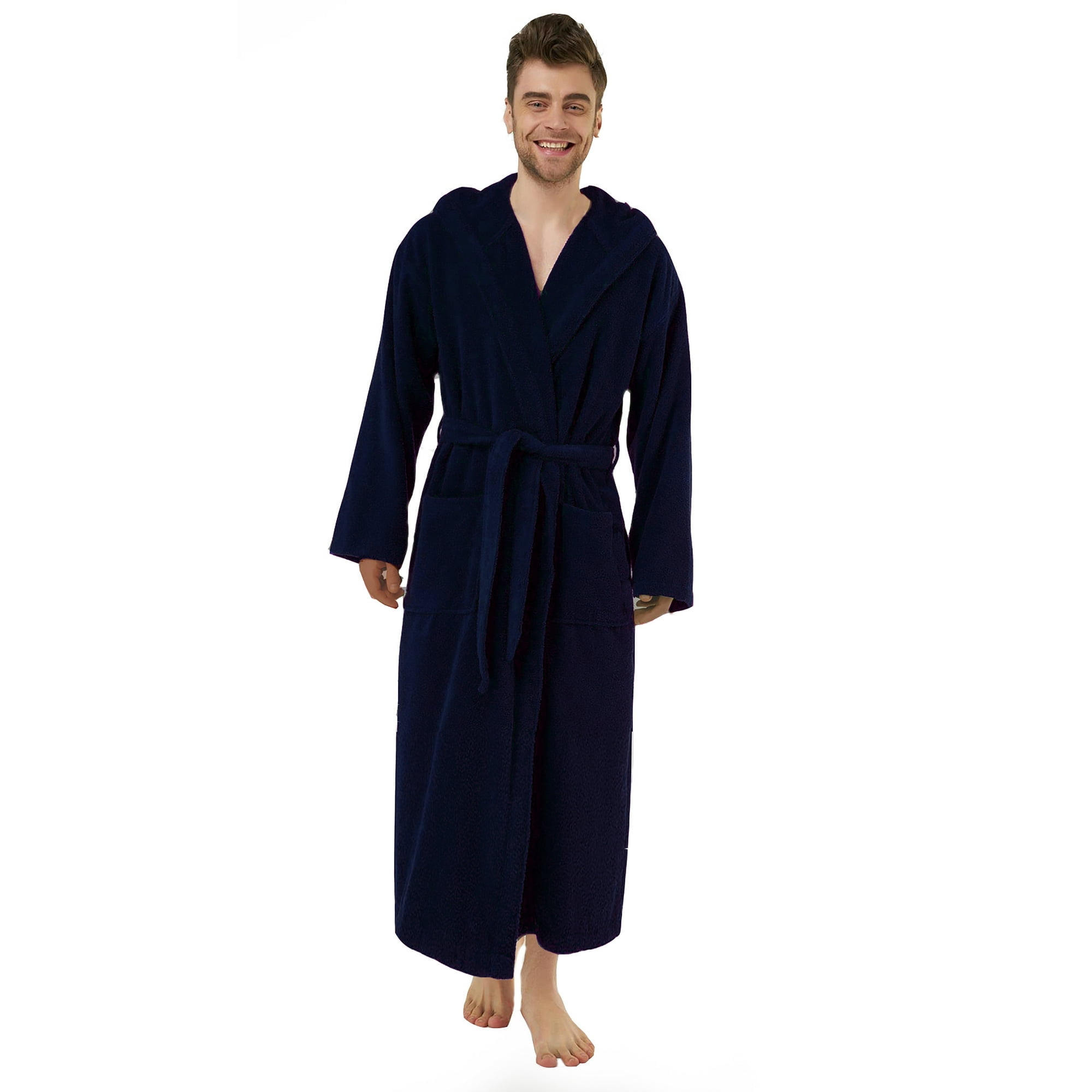 Navy Blue Hooded Cotton Terry Cloth Robe for Men. Size XXL Spa & Resort