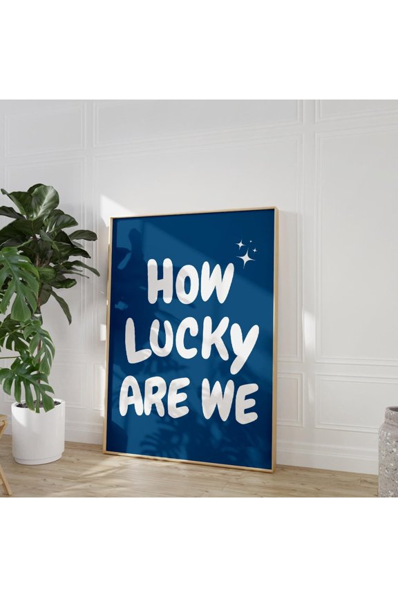 Navy Blue How Lucky Are We T-Shirt Coastal Cowgirl Girly Western Aesthetic Dorm Tee, Stretched Canvas 12x16in