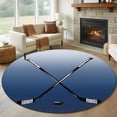thumbnail image 1 of Navy Blue Ice Hockey Round Rugs 7ft, Winter Sports Ball Games Ombre Non Slip Washable Rug Runner, Low Pile Indoor Floor Carpet Mat Bathroom Rugs for Living Room, Bedroom, Kids Room, 1 of 9