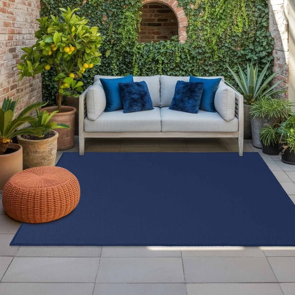 Navy Blue Indoor Outdoor Rugs 4x6 Ft, Solid Color Outdoor Patio Rugs Mat Washable Outside Area Rugs Carpet for Porch Deck RV Camping Pool Balcony Backyard